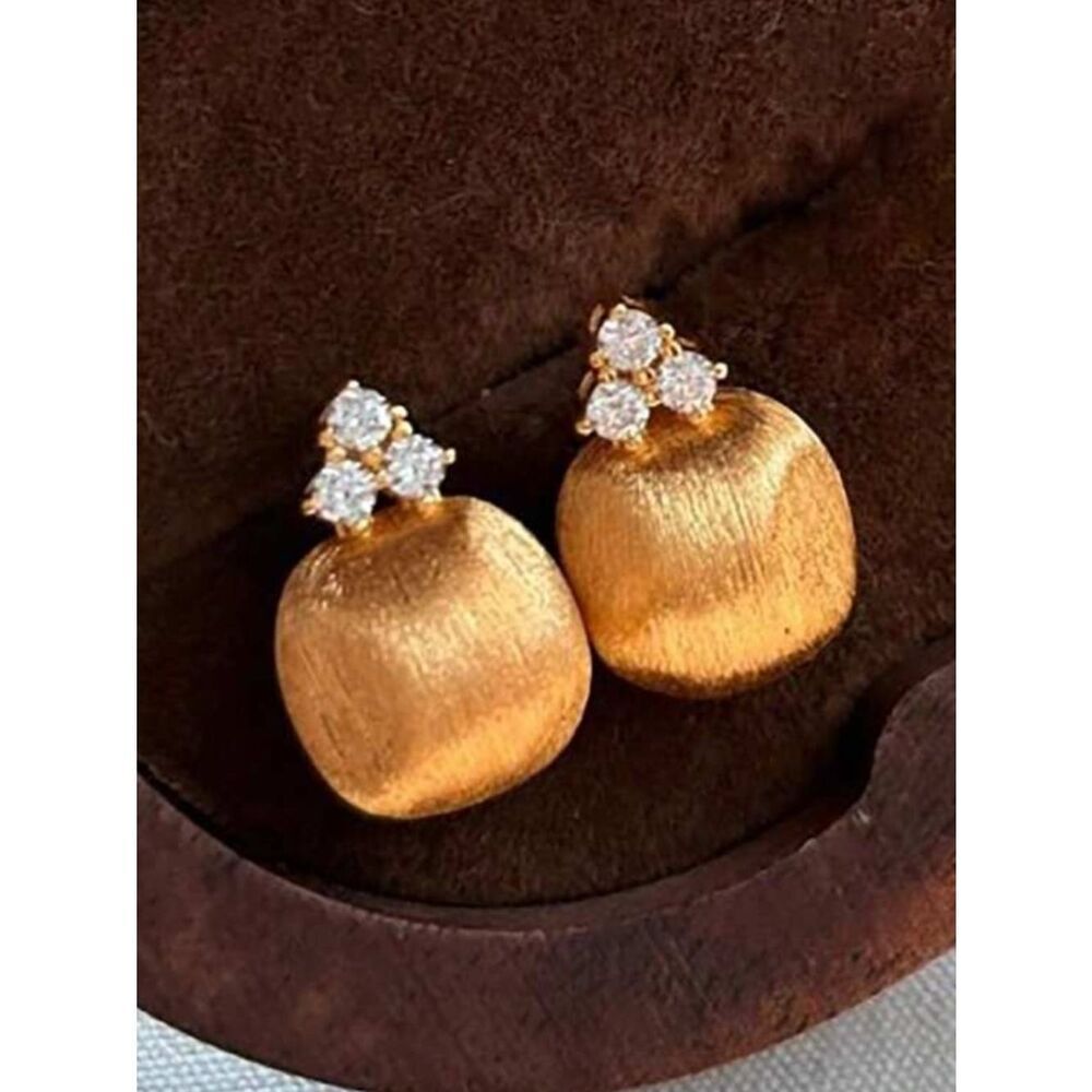 Gold Satin Dome Earrings with Crystal Cluster Studs R 482